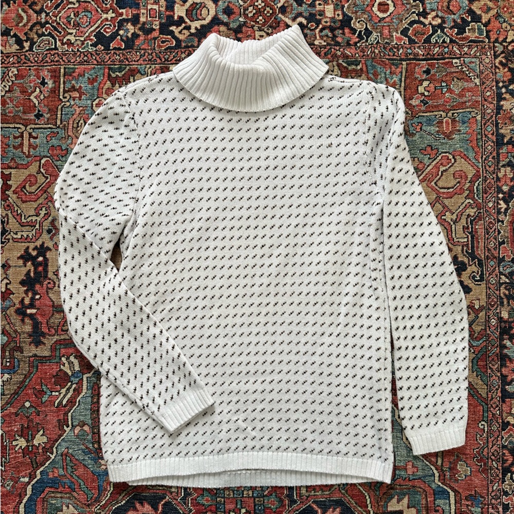 Karen Scott Knit White Patterned  Turtleneck Sweater size M 100% Cotton